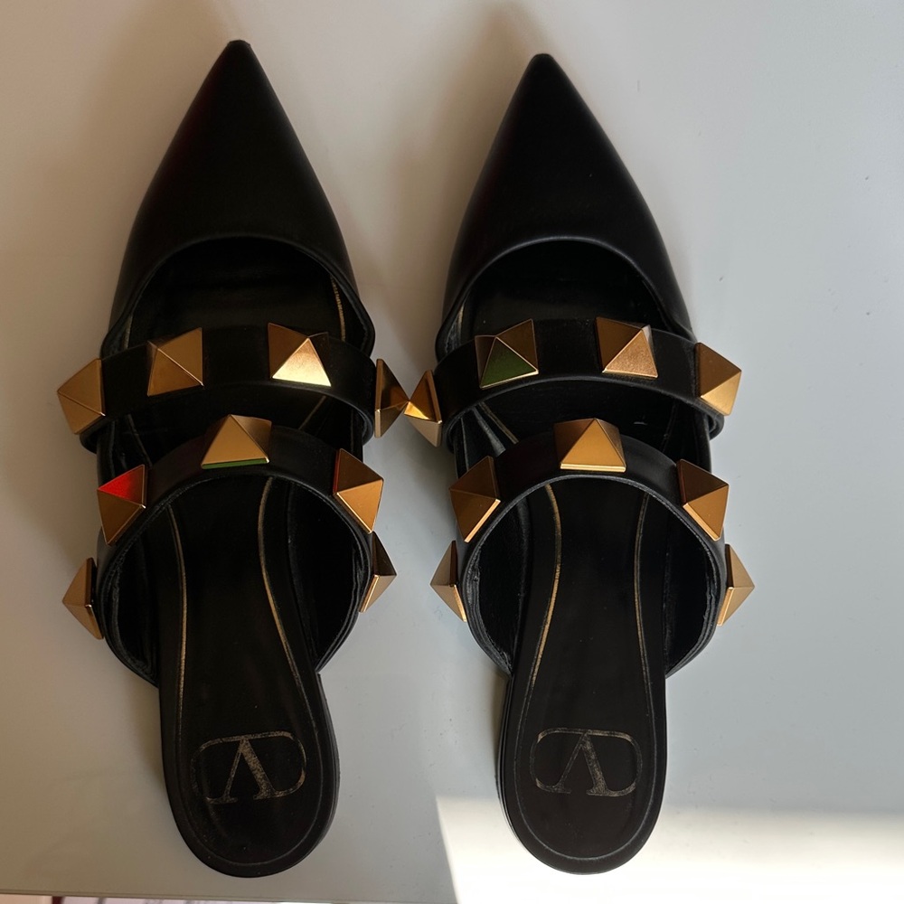 Valentino Black Mules with Gold Studs